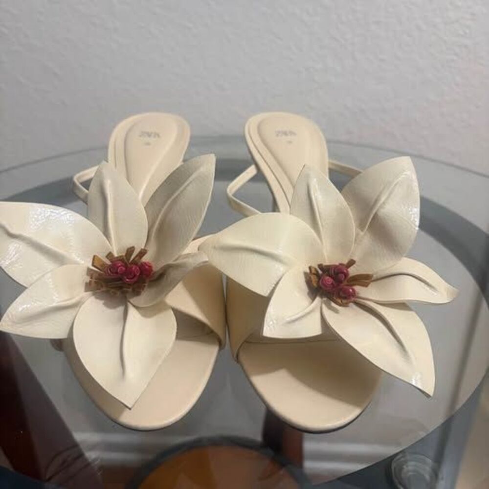 Zara Flower Heeled Sandals Size 38